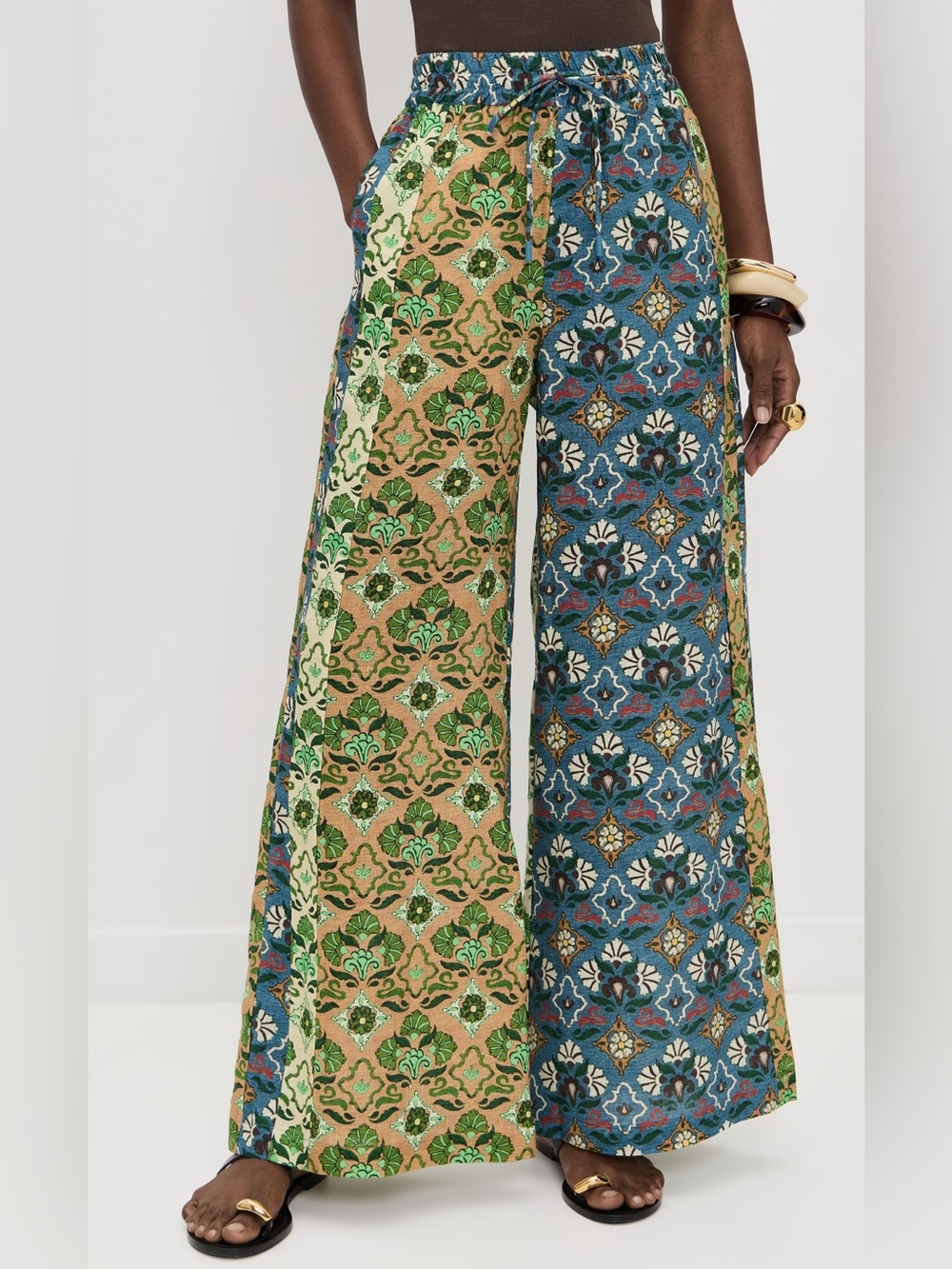 Alemais Two-Tone Wide-Leg Palazzo Pants in Green & Blue
